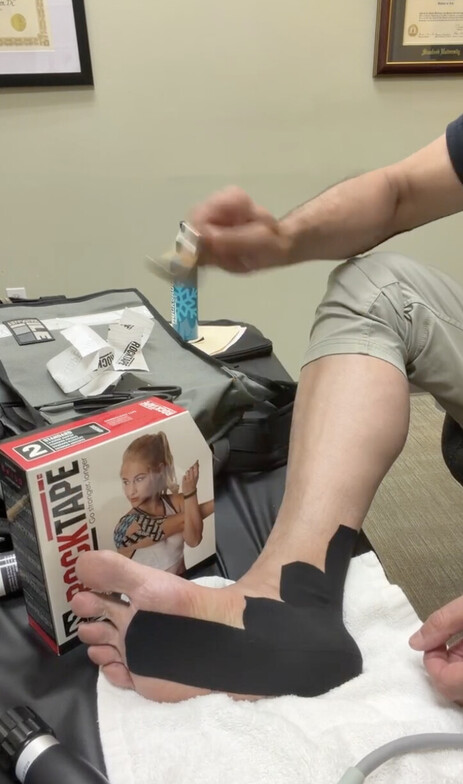 Kinesiology Tape to Plantar Fascia, heel and Achilles Tendon